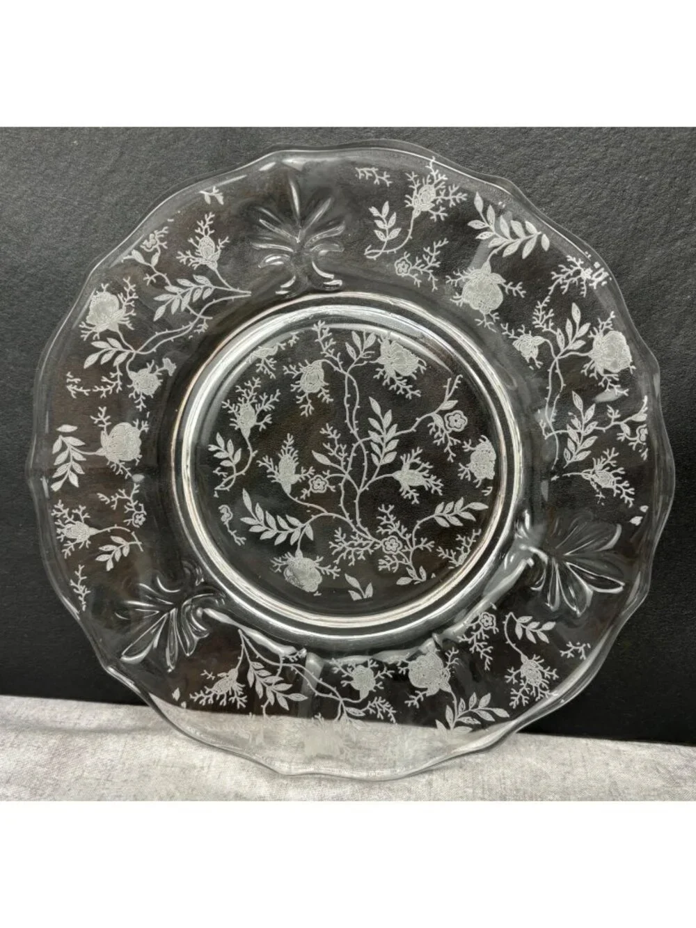 Fostoria Salad Dessert Plate Baroque Clear Glass Etched Chintz 7.5
